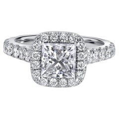 2 Carat Princess Halo Diamond Ring Brilliant White 18K White Gold Quiet Power
