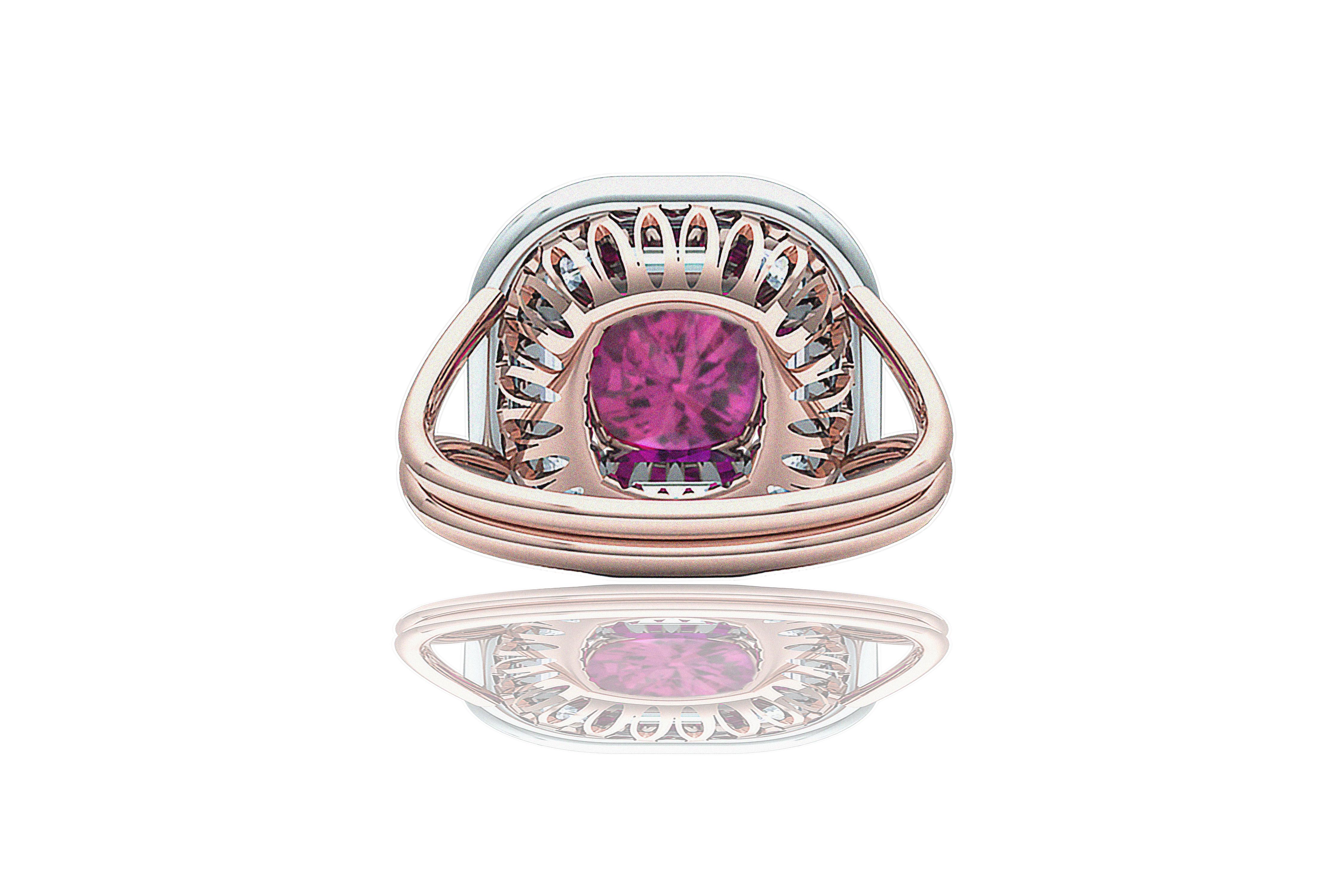 2 Carat Purplish Pink Cushion Cut Sapphire Diamond Cocktail Ring For Sale 1