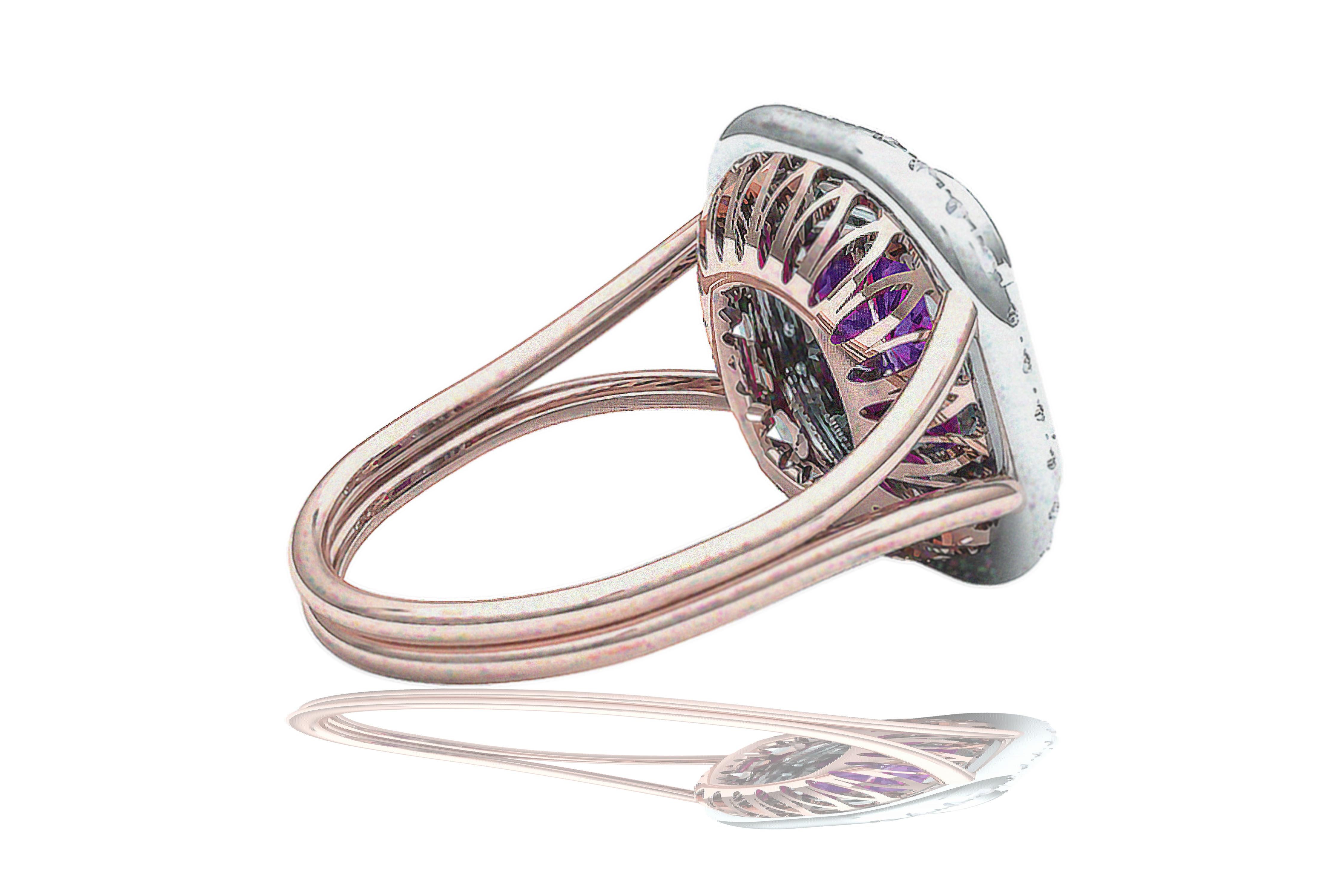 2 Carat Purplish Pink Cushion Cut Sapphire Diamond Cocktail Ring For Sale 3