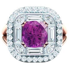 2 Carat Purplish Pink Cushion Cut Sapphire Diamond Cocktail Ring