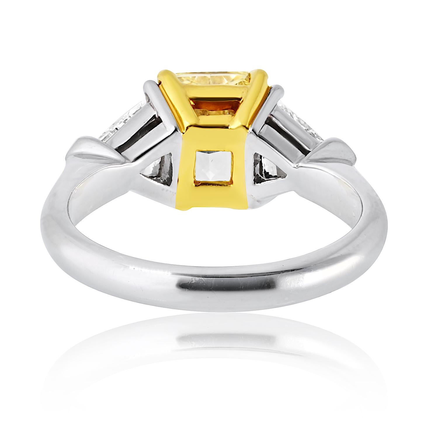 Women's 2 Carat Radiant Cut Diamond Fancy Yellow GIA Engagement Ring For Sale