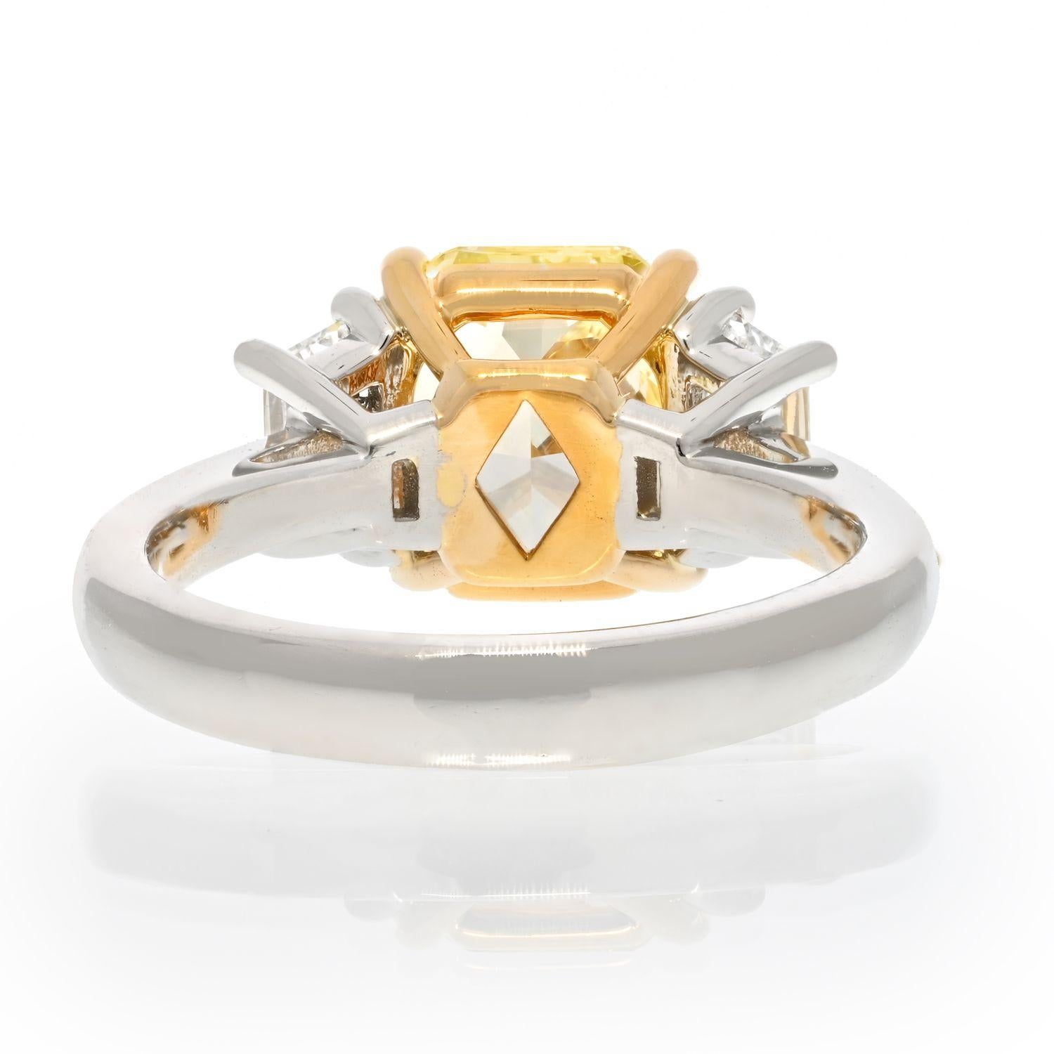 Women's 2 carat Radiant Cut Diamond Fancy Yellow Three Stone Engagement Ring