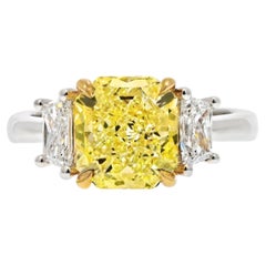 2 carat Radiant Cut Diamond Fancy Yellow Three Stone Engagement Ring