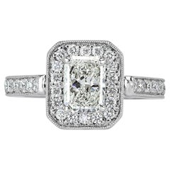 Anello con diamante radiante da 2 carati in oro bianco brillante 14 carati, moderno cimelio di nobiltà