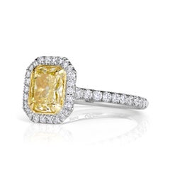 2 Carat Radiant Diamond Ring Fancy Yellow 14K White Gold Sunlit Royal Radiance