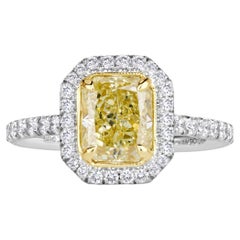 2 Carat Radiant Diamond Ring Fancy Yellow 14K White Gold Sunlit Royal Radiance