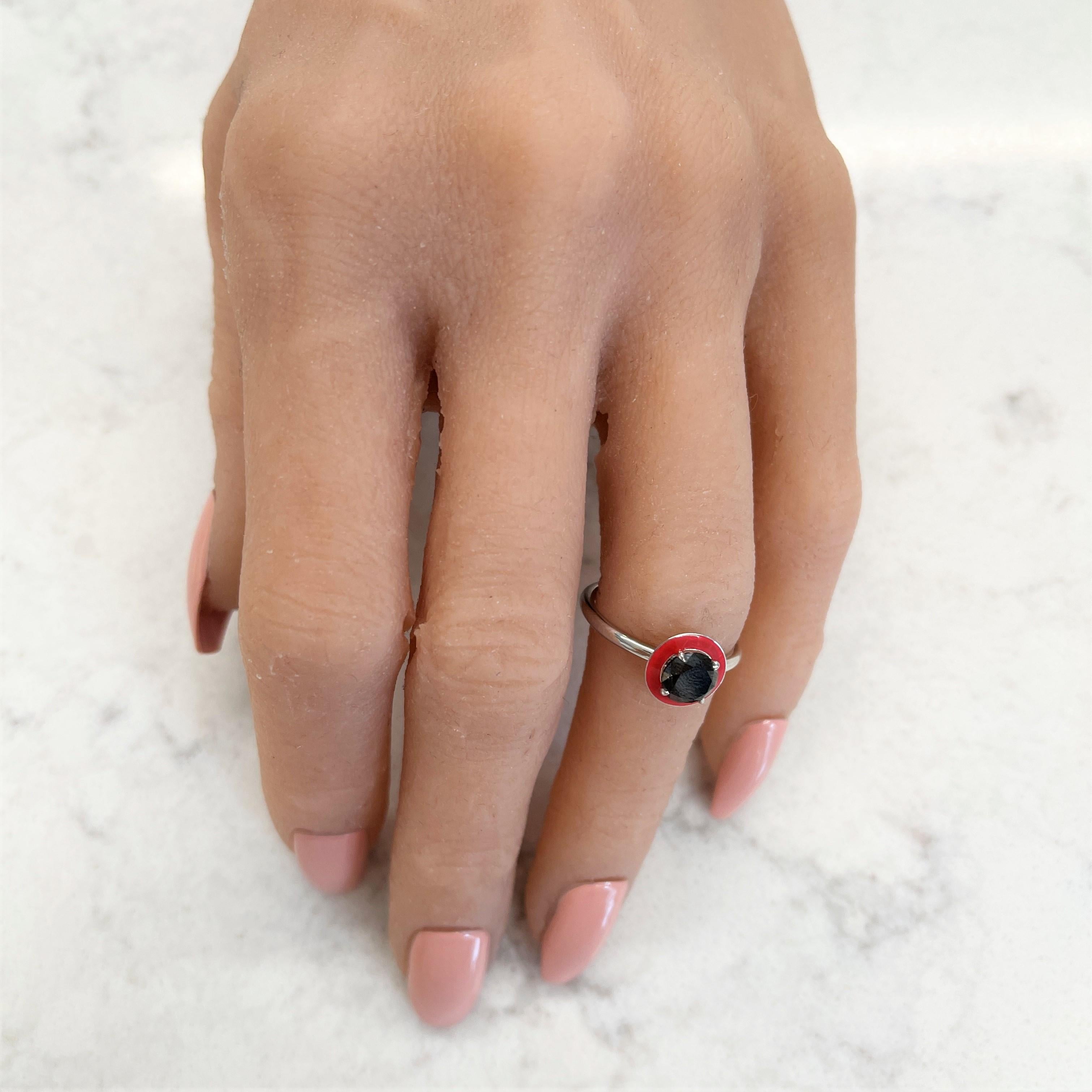Women's 2 Carat Red Halo Black Diamond Ring in Platinum  For Sale