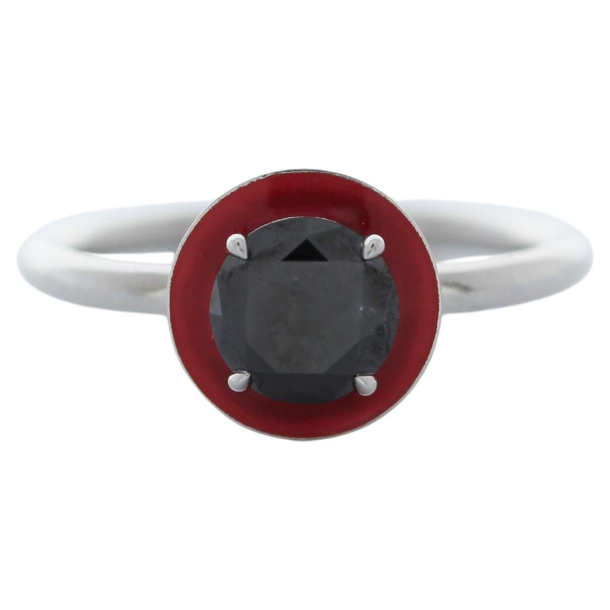 2 Carat Red Halo Black Diamond Ring in Platinum  For Sale