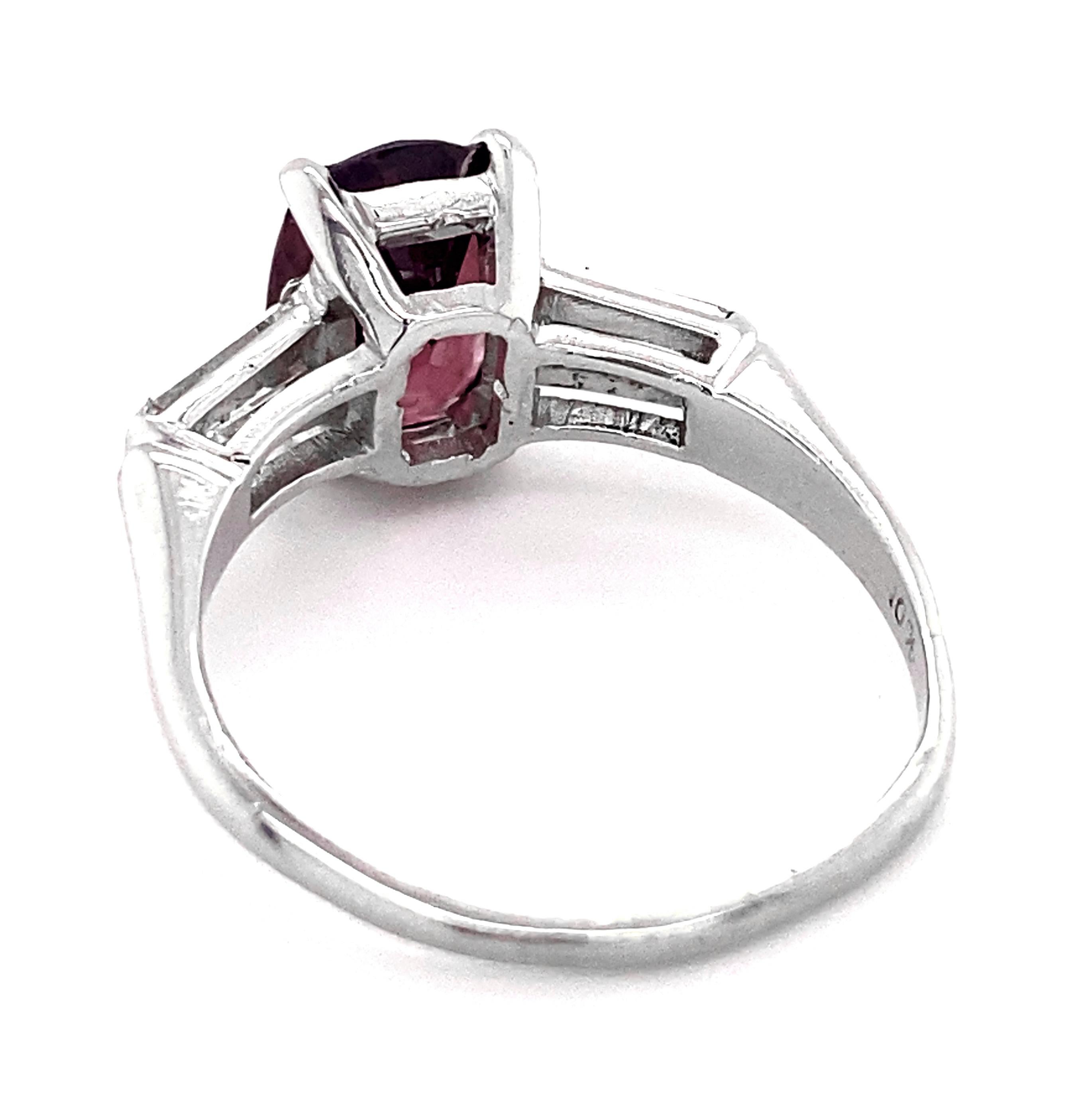2 Carat Red Spinel Set in Classic Platinum 3-Stone Ring with Diamond Baguettes 3