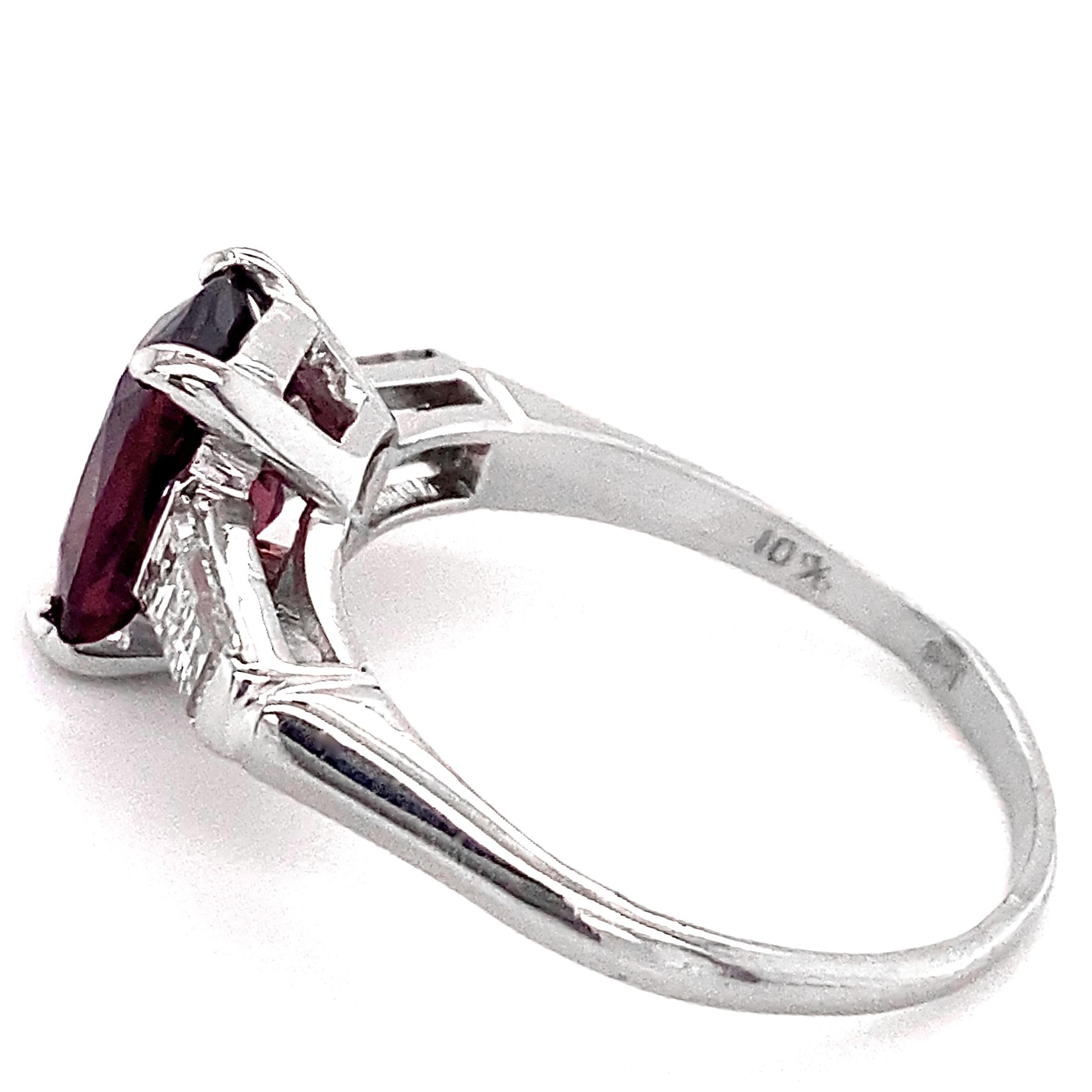 2 Carat Red Spinel Set in Classic Platinum 3-Stone Ring with Diamond Baguettes 4