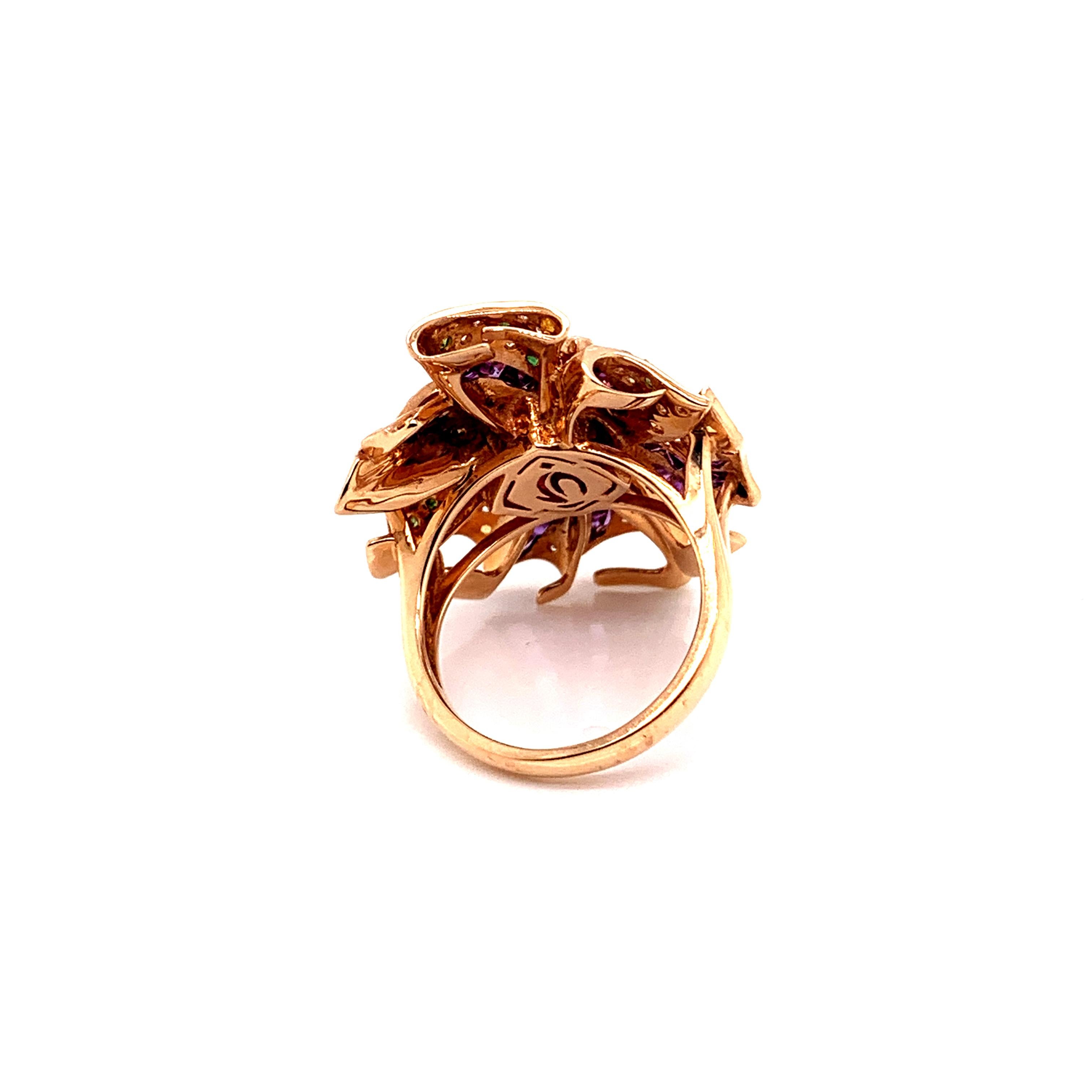 2 Carat Rhodolite with Color Gemstones and Diamond Ring in 18 Karat Rose Gold In New Condition In Hong Kong, HK