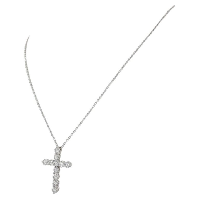 2 Carat Round Brilliant Cut Diamond Cross White Gold Necklace For Sale