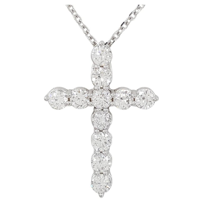2 Carat Round Brilliant Cut Diamond Cross White Gold Necklace For Sale ...