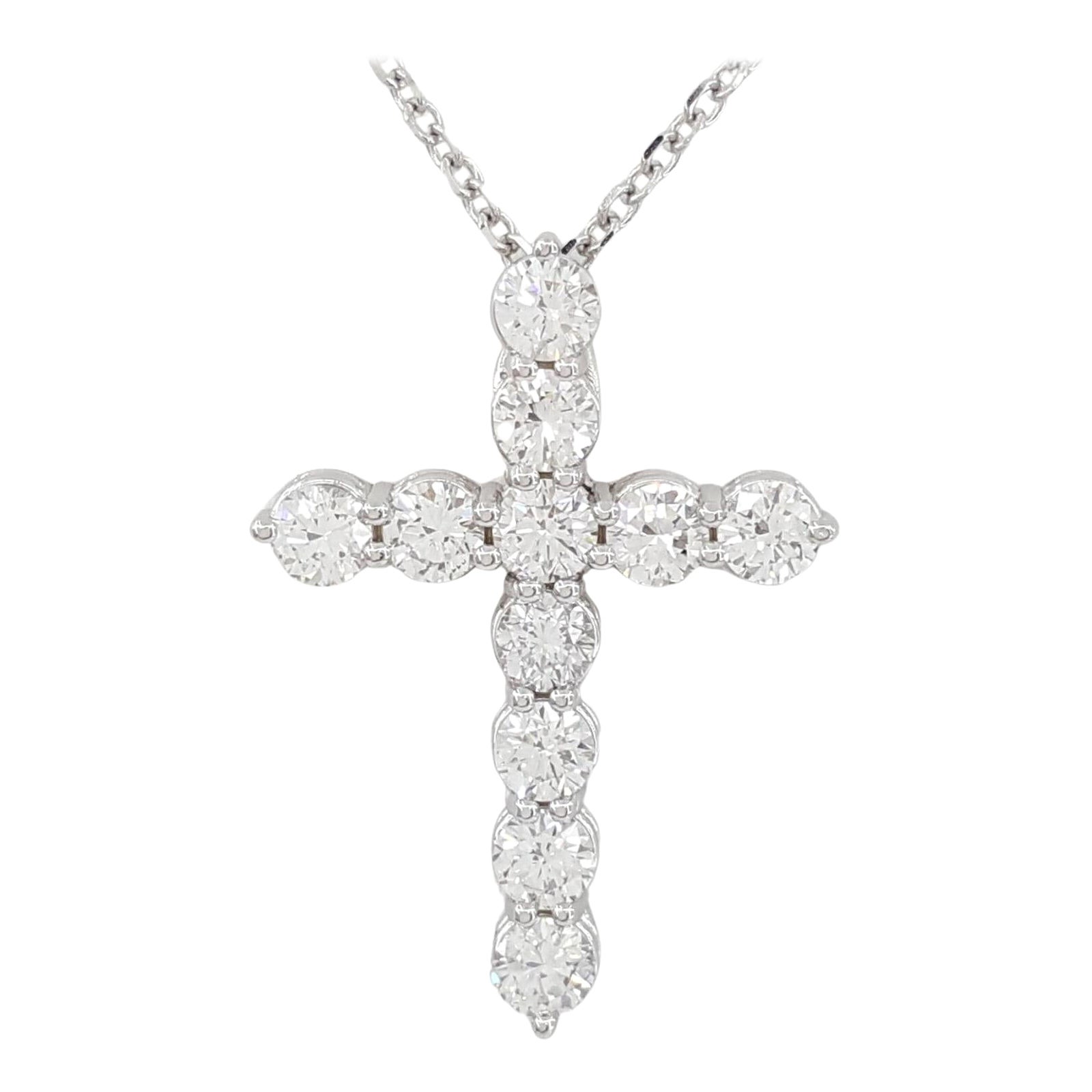 Halskette aus Weißgold mit 2 Karat rundem Diamanten im Brillantschliff