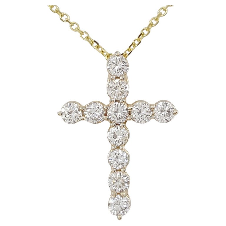 2 Carat Round Brilliant Cut Diamond Cross White Gold Necklace For Sale at 1stDibs
