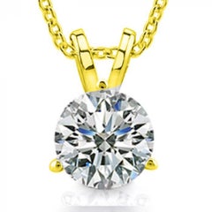 2 Carat Round Brilliant Cut Diamond Solitaire Pendant 14 Karat Gold