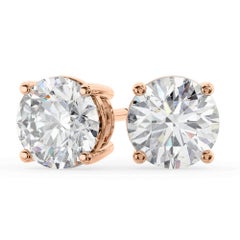 2 Carat Round Brilliant Cut Diamond Stud Earrings 14 Karat White Gold Setting