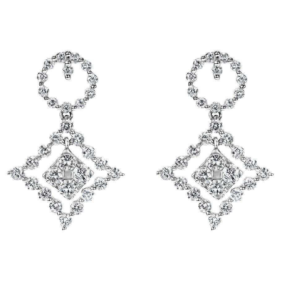 2 Carat Round Brilliant Diamond Dangle Earrings Certified For Sale