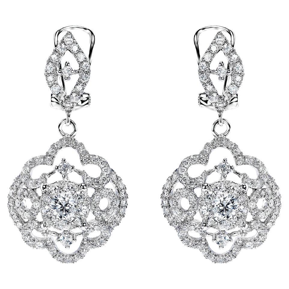 2 Karat Runder Brillant Diamant English Lock Ohrringe Zertifiziert