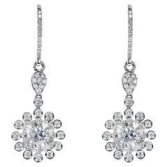 2 Carat Round Brilliant Diamond Hanging Earrings Certified