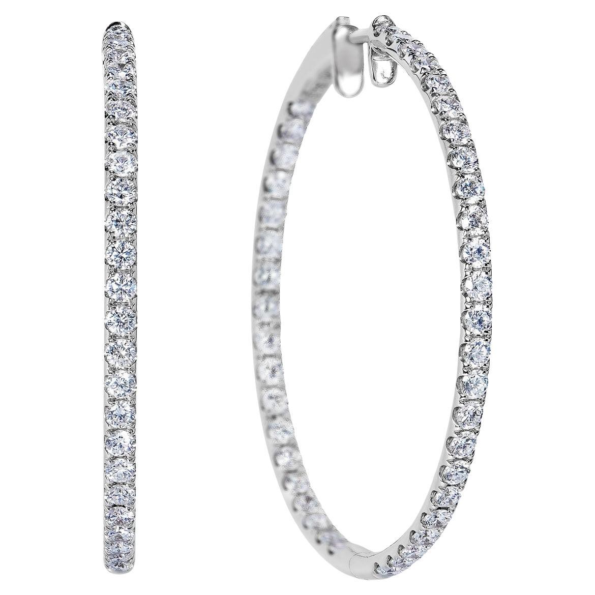 2 Carat Round Brilliant Diamond Hoop Earrings Certified For Sale