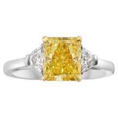 2 Carat Round Brilliant Diamond Ring Fancy Yellow 14K Gold Sunlit Royal Radiance