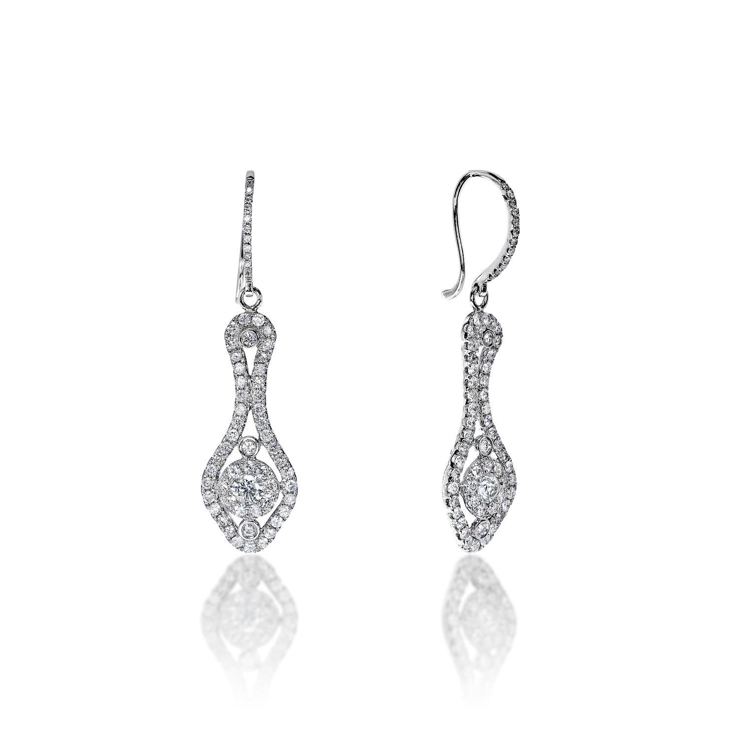 Round Cut 2 Carat Round Brilliant Diamond Shoulder Duster Earrings Certified For Sale