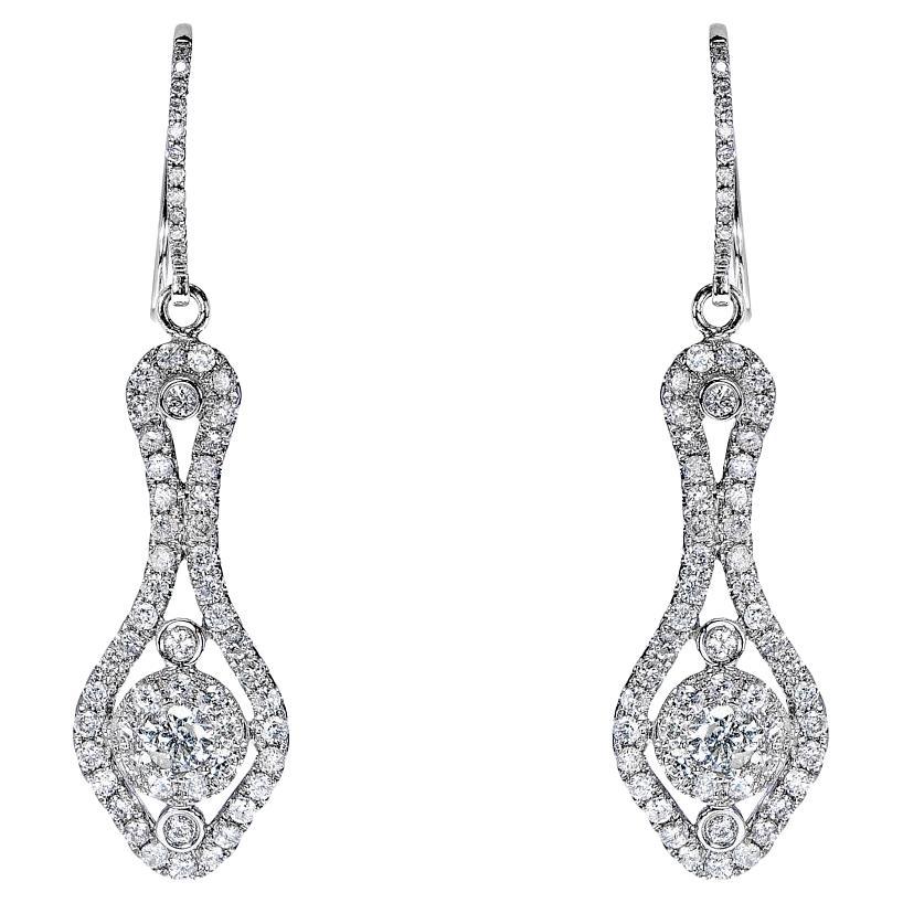 2 Carat Round Brilliant Diamond Shoulder Duster Earrings Certified For Sale