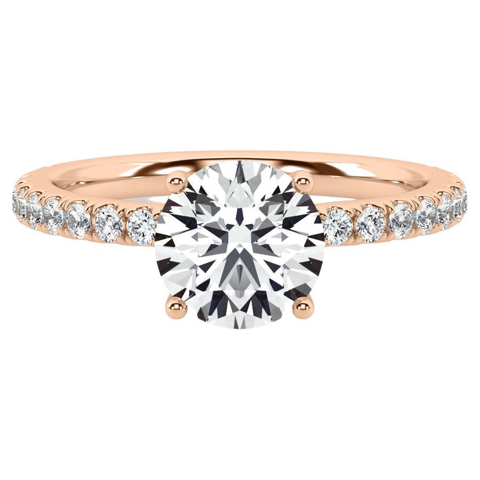 2 Carat Round Brilliant Engagement Ring with Delicate Pave Setting Rose Gold For Sale