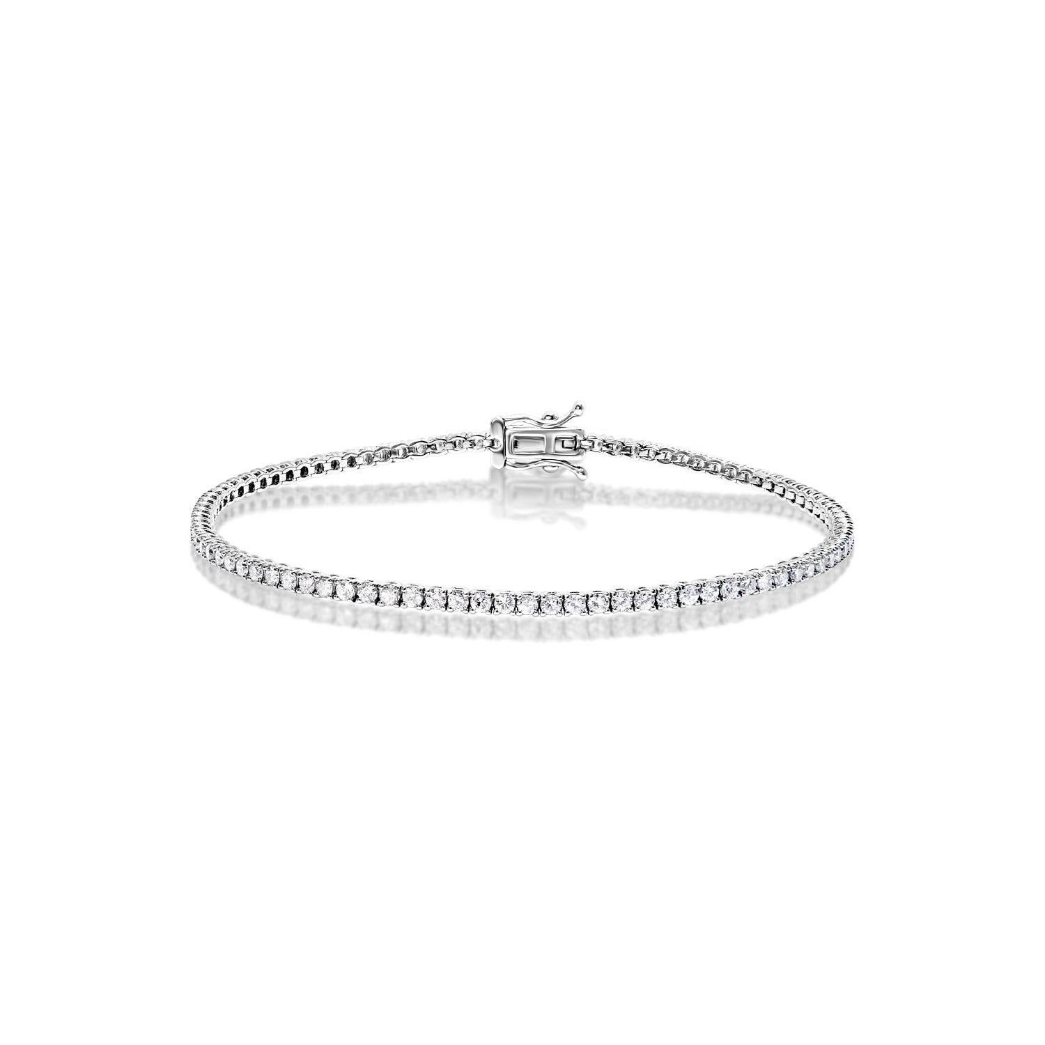 The CALLIOPE 2 Carat Single Diamond Tennis Bracelet features Round Brilliant CUT DIAMONDS brilliants weighing a total of approximately 2 carats, set in 14K White Gold.

Style:
Diamonds
Diamond Size: 1.50 Carats
Diamond Shape: Round Brilliant