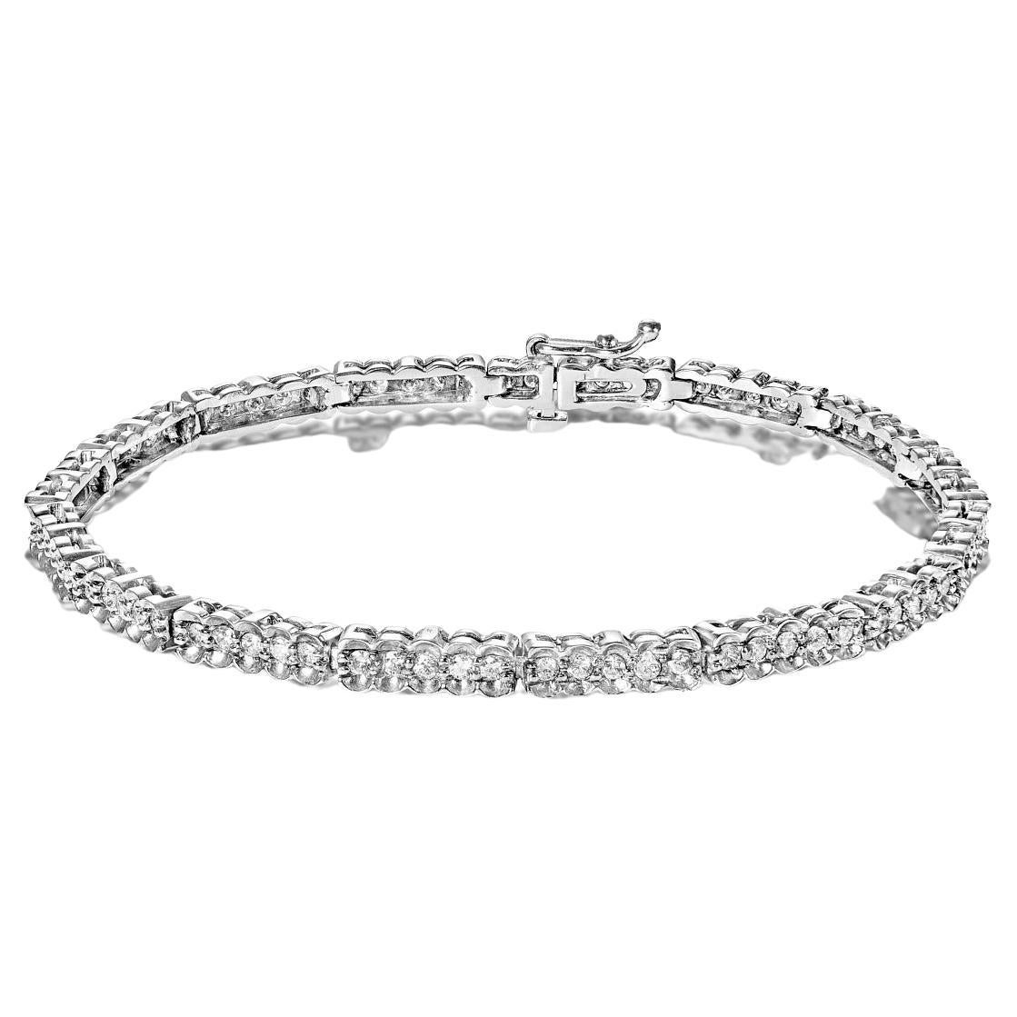 Bracelet tennis à double rangée de diamants ronds et brillants de 2 carats avec demi-lune certifiés