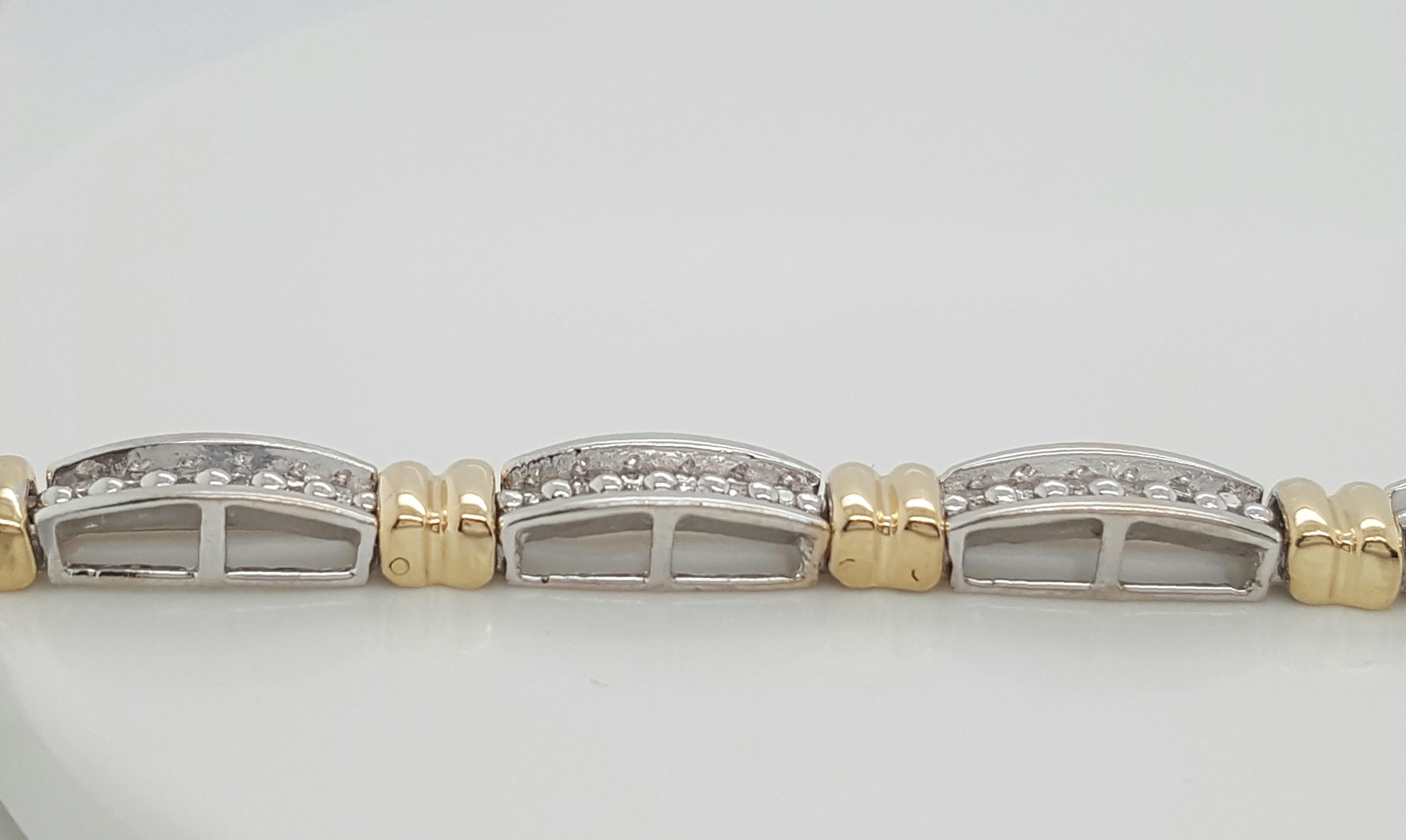 Retro 2 Carat Round Cut Diamond 14 Karat Two Tone Gold Bracelet For Sale