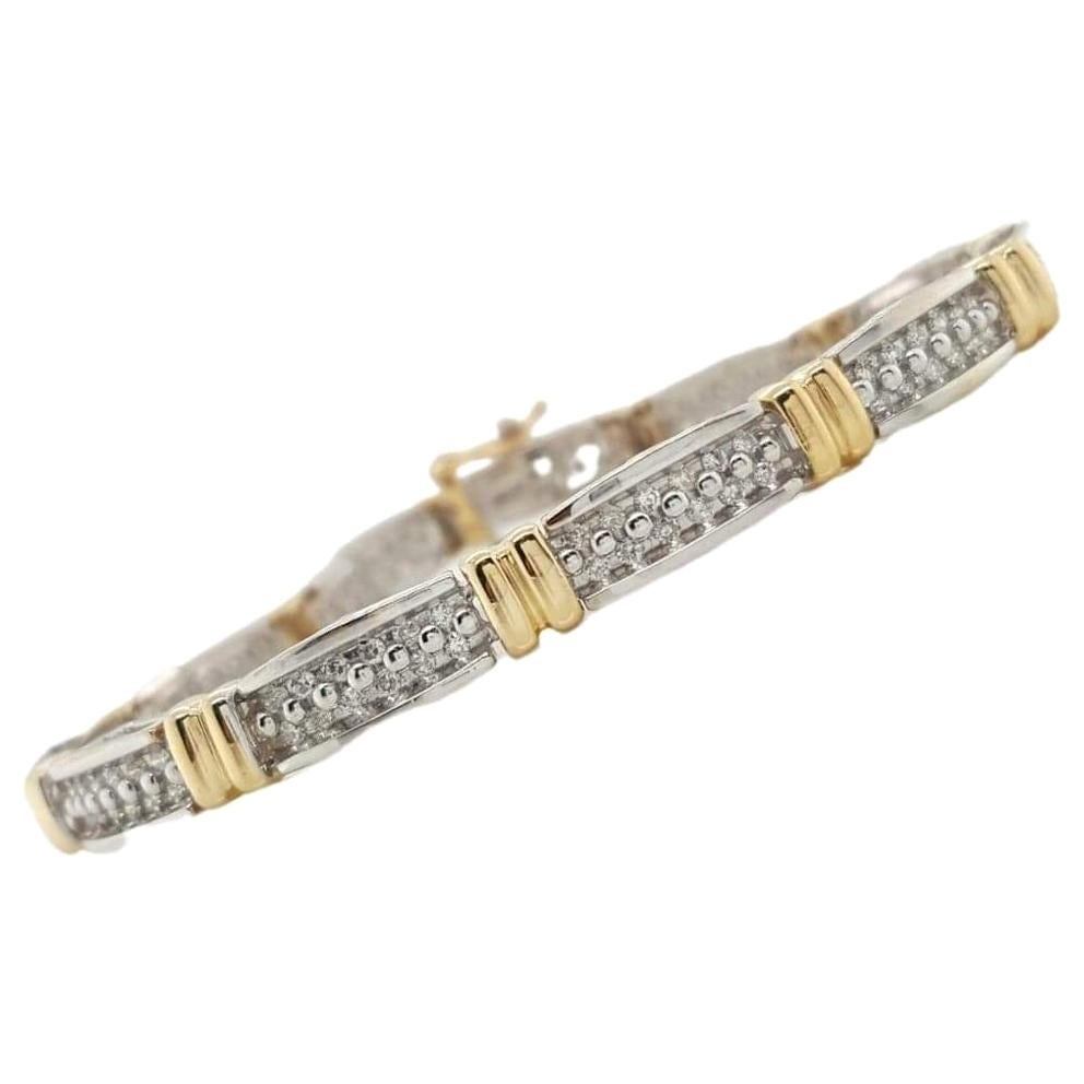 2 Carat Round Cut Diamond 14 Karat Two Tone Gold Bracelet For Sale