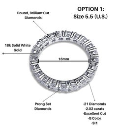 2 Carat Round Cut Diamond Full Eternity Band in 18k White Gold