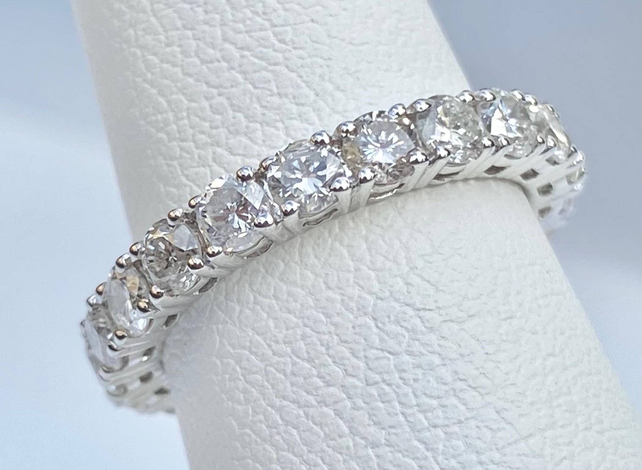 Modern 2 Carat Round Cut Diamond Full Eternity Band in 18k White Gold For Sale