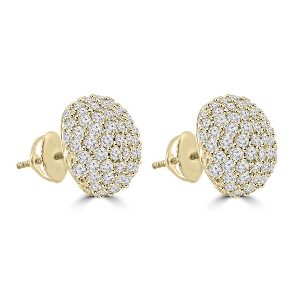 Artist 2 Carat Round Cut Diamond Half Ball Earrings 18 Karat White Gold Setting For Sale
