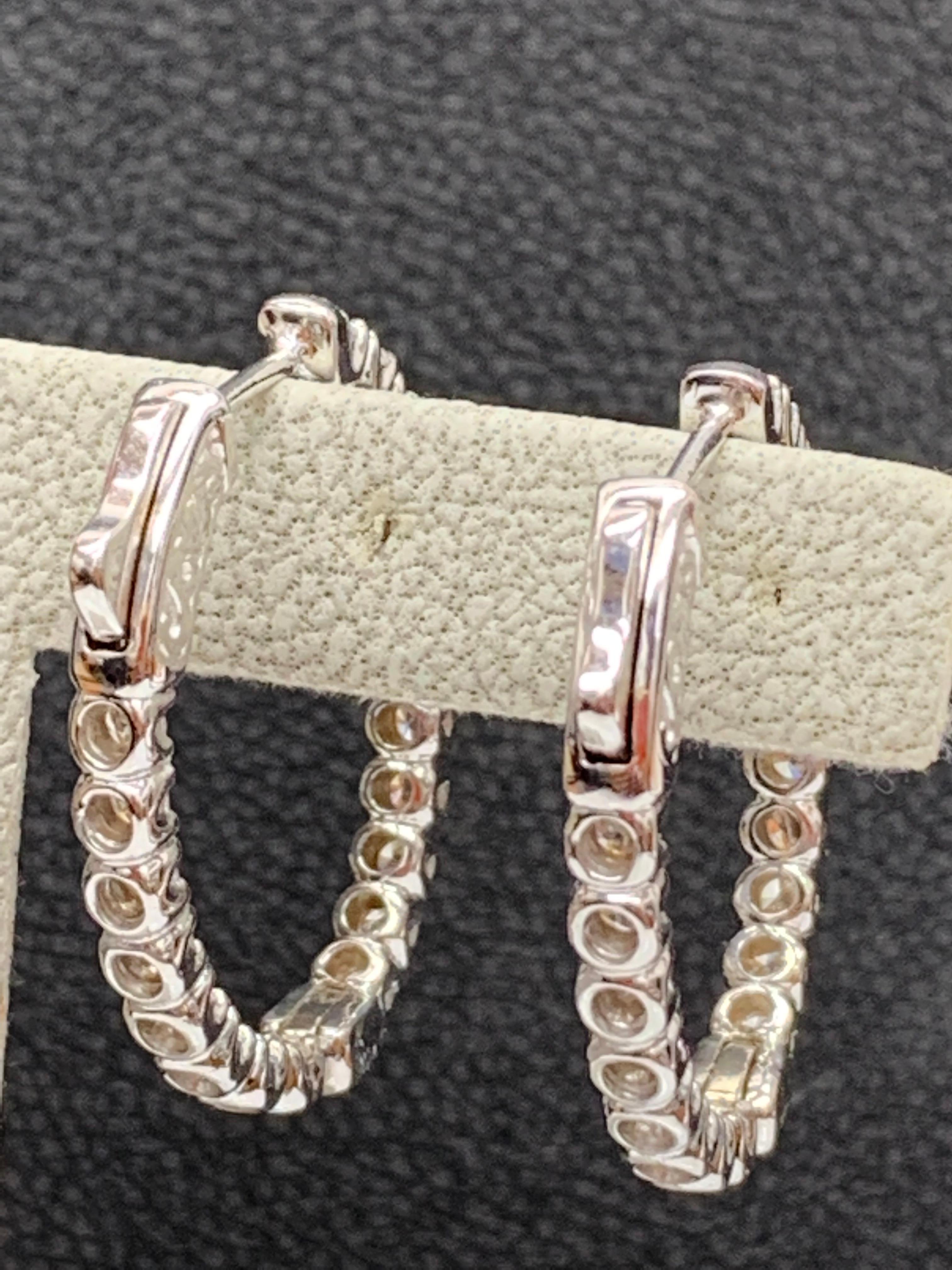 2 Carat Round Cut Diamond Hoop Earrings in 14k White Gold In New Condition For Sale In NEW YORK, NY