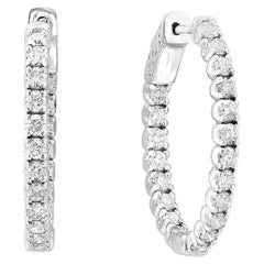 2 Carat Round Cut Diamond Hoop Earrings in 14k White Gold