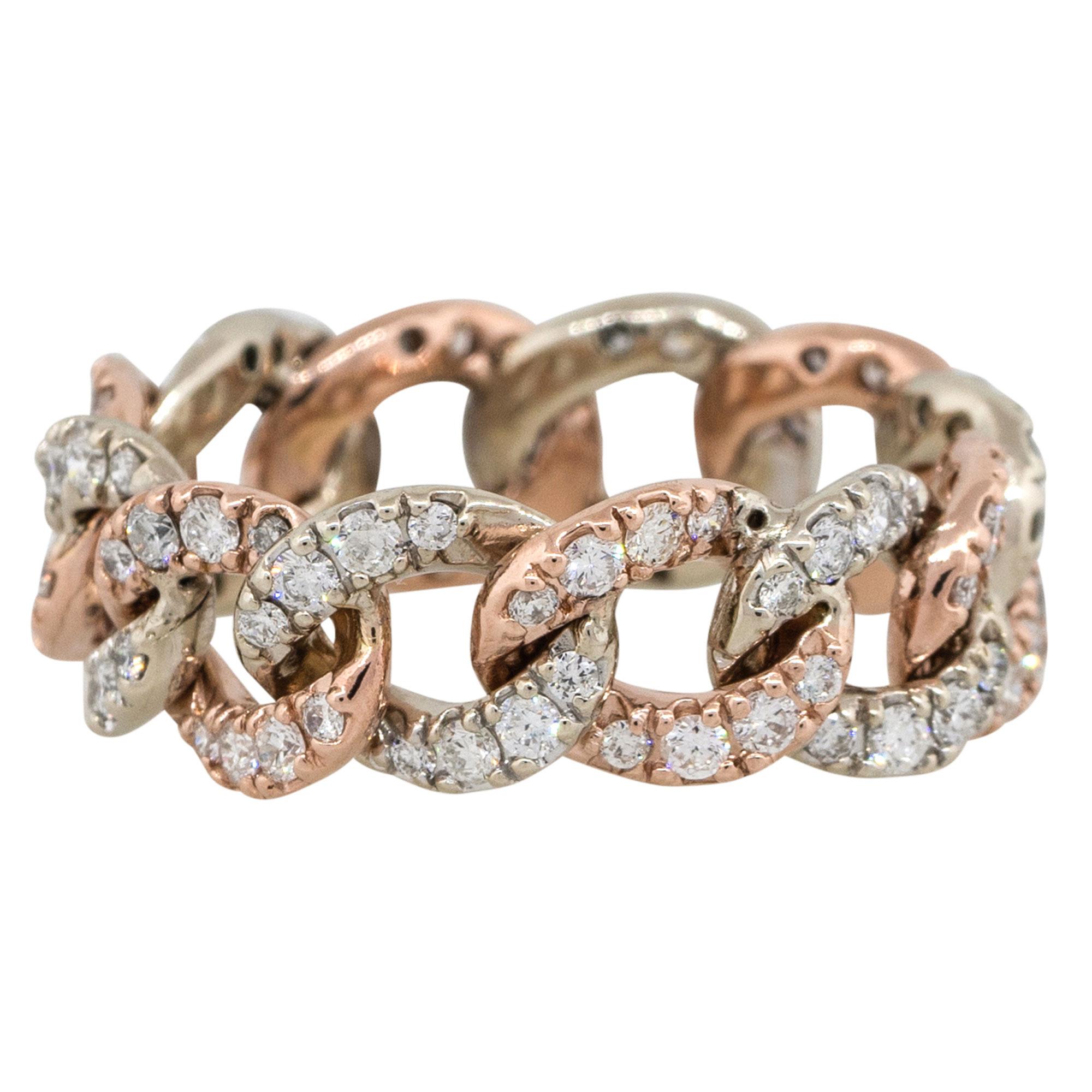 Anillo de eslabón cubano con pavé de diamantes redondos de 2 quilates y 14 quilates en venta 1