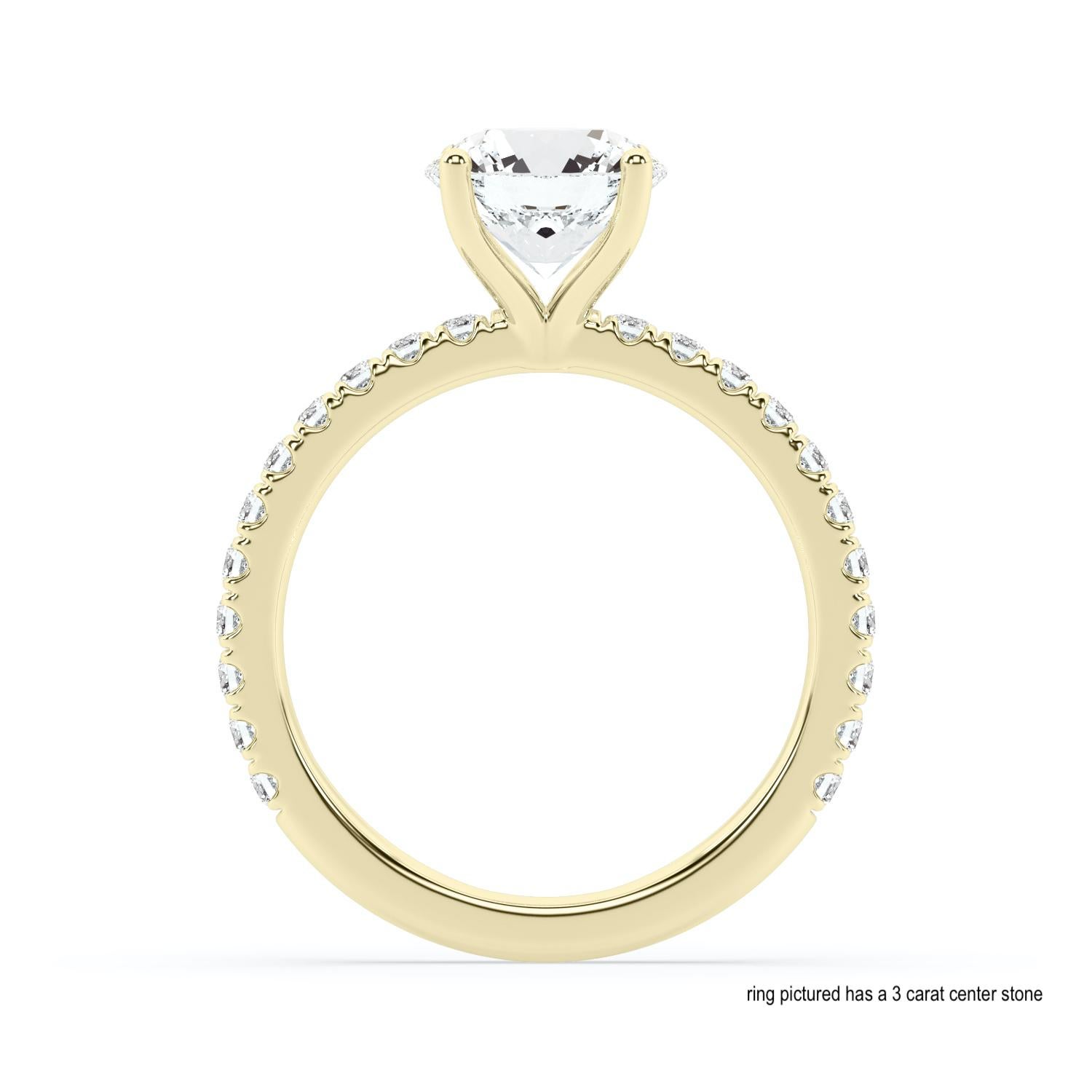 Contemporain Bague de fiançailles en or jaune 14 carats avec diamant rond de 2 carats et sertissage délicat en pavé en vente