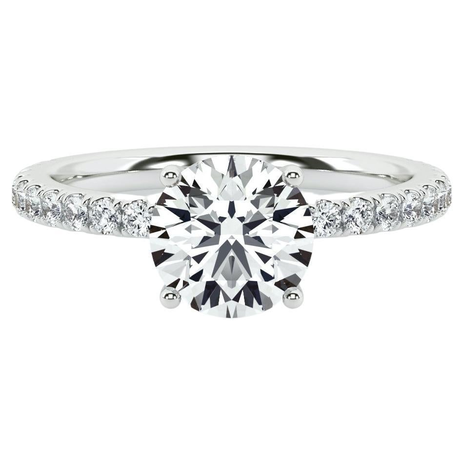 2 Carat Round Engagement Ring with Delicate Pave Setting Platinum