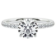2 Carat Round Diamond Engagement Ring with Delicate Pave Setting Platinum