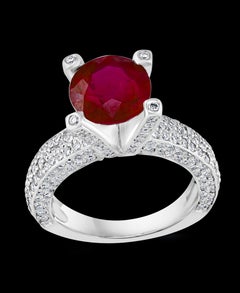 2 Carat Round Treated Ruby and Diamond Platinum Ring