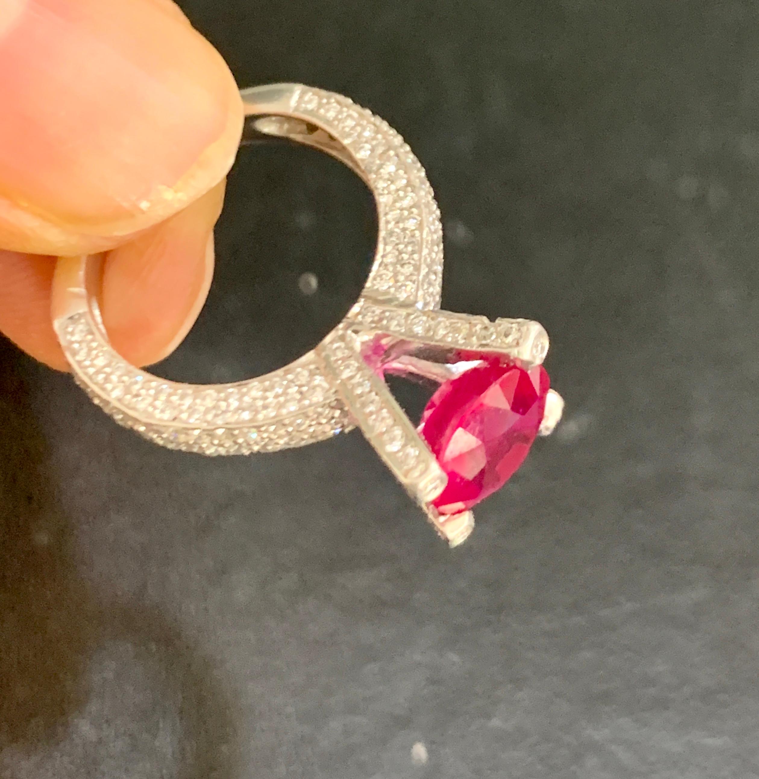 Round Cut 2 Carat Round Treated Ruby and Diamond Platinum Ring For Sale