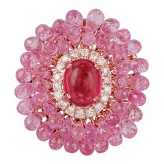 2 Carat Rubellite, Pink Sapphire Diamond Ring Studded in 18 Karat Rose Gold