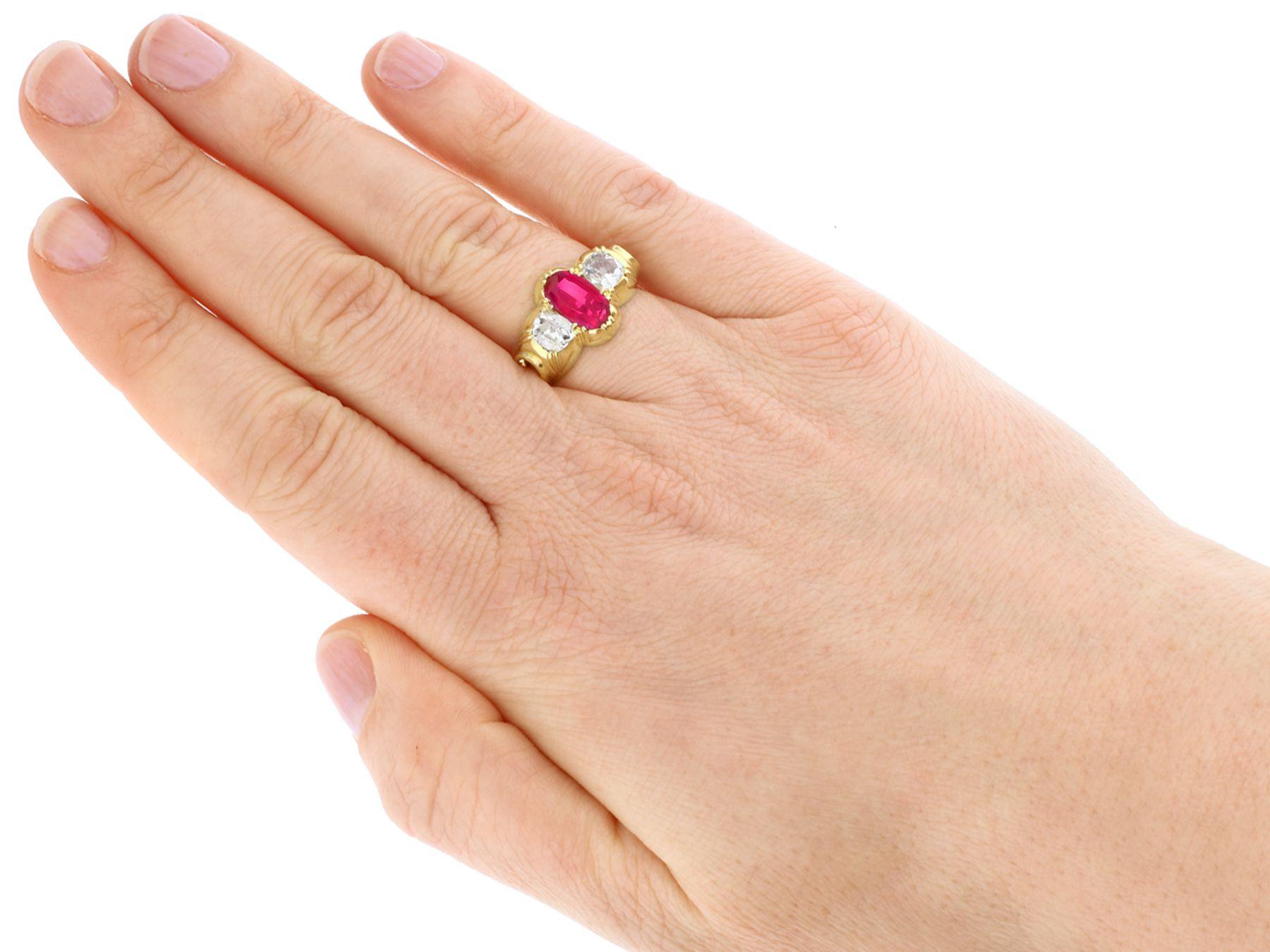 Antique 2 Carat Oval Cut Ruby and Diamond Yellow Gold Cocktail Ring For Sale 1