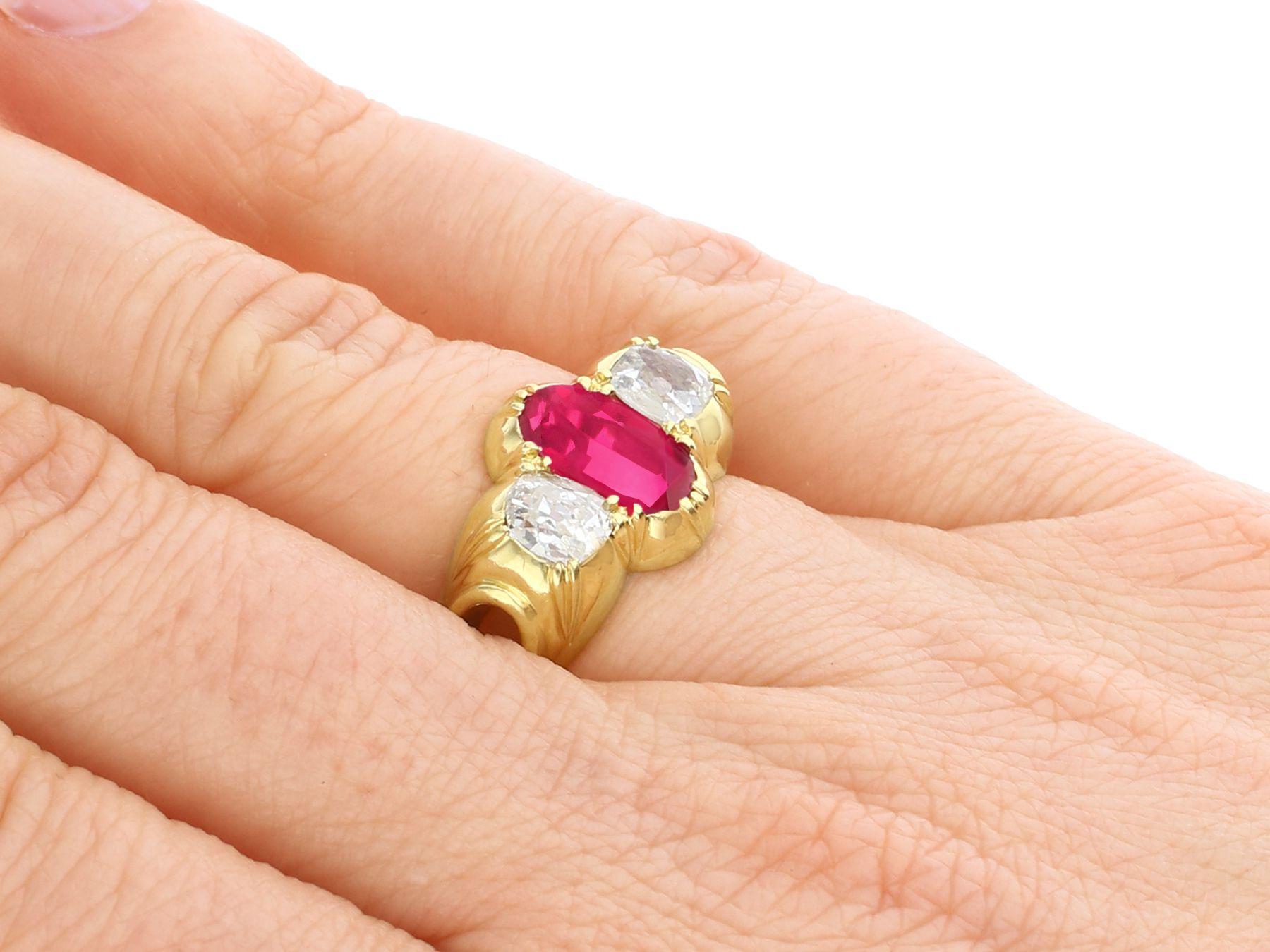 Antique 2 Carat Oval Cut Ruby and Diamond Yellow Gold Cocktail Ring For Sale 2