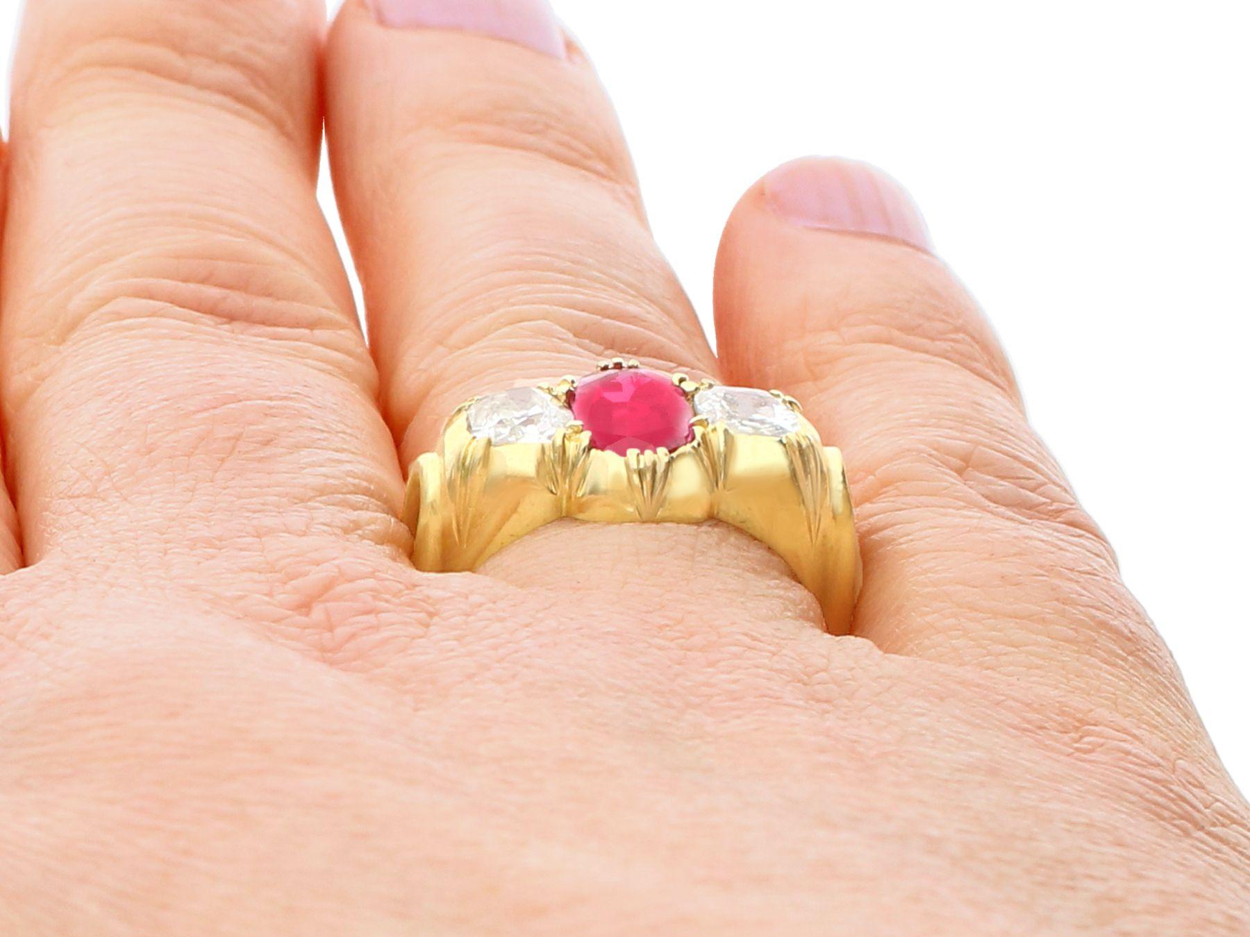 Antique 2 Carat Oval Cut Ruby and Diamond Yellow Gold Cocktail Ring For Sale 3