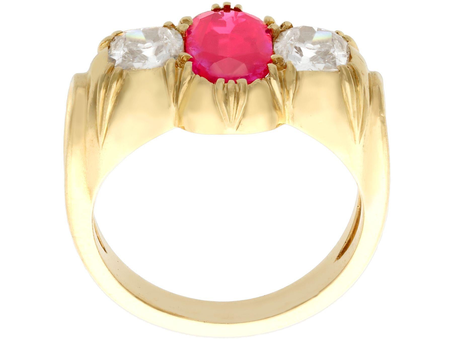 Women's Antique 2 Carat Oval Cut Ruby and Diamond Yellow Gold Cocktail Ring For Sale
