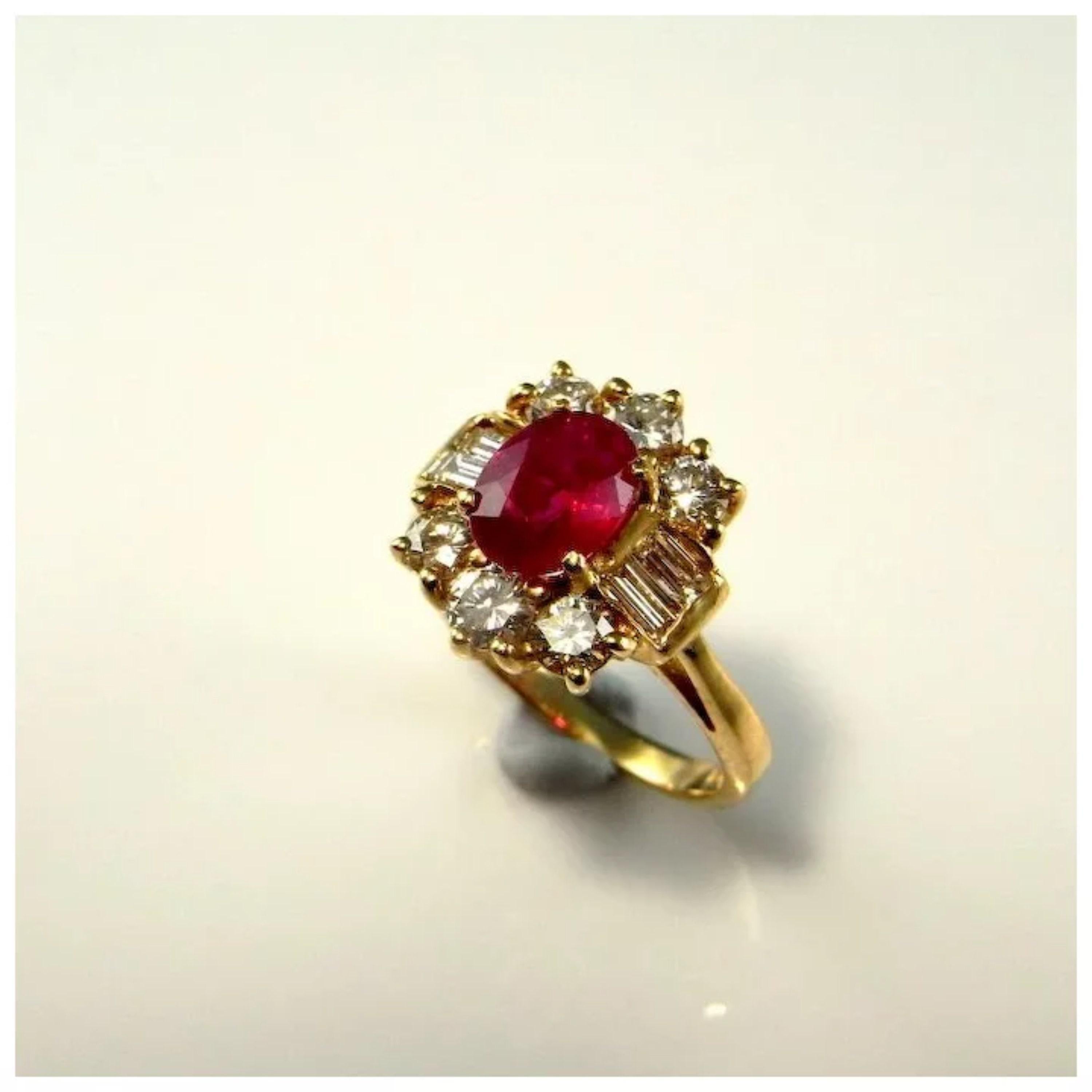For Sale:  2 Carat Ruby Diamond Bridal Ring Vintage Oval Shaped Ruby Diamond Wedding Ring 2